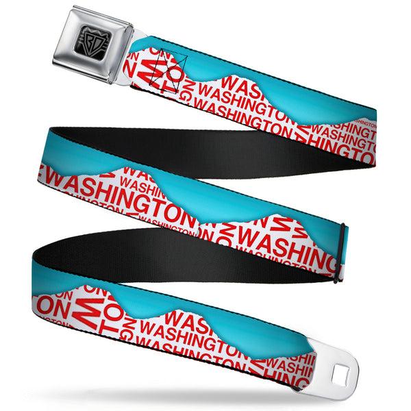 Buckle-Down BD Wings Logo CLOSE-UP Full Color Black Silver Seatbelt Belt - WASHINGTON Mountain Range Turquoise/White/Red Webbing