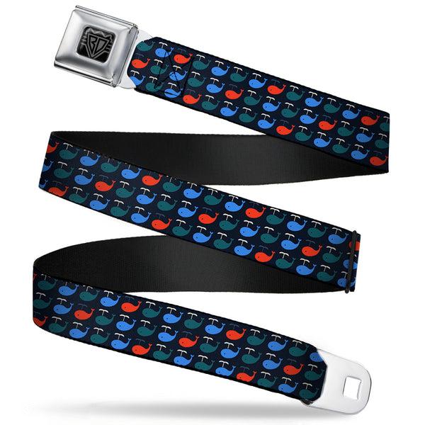Buckle-Down BD Wings Logo CLOSE-UP Full Color Black Silver Seatbelt Belt - Whales Navy/Green/Blue/Red Webbing