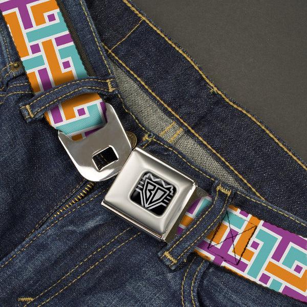 Buckle-Down BD Wings Logo CLOSE-UP Full Color Black Silver Seatbelt Belt - Weave CLOSE-UP White/Pink/Orange/Aqua Webbing