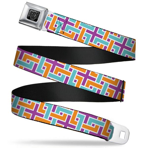 Buckle-Down BD Wings Logo CLOSE-UP Full Color Black Silver Seatbelt Belt - Weave CLOSE-UP White/Pink/Orange/Aqua Webbing