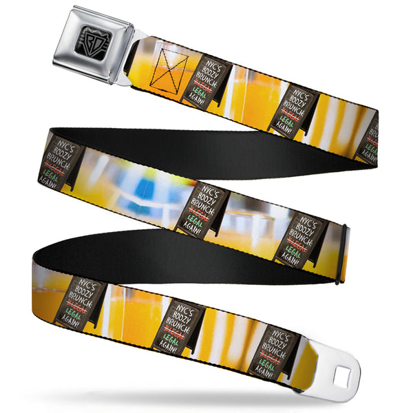 Buckle-Down BD Wings Logo CLOSE-UP Full Color Black Silver Seatbelt Belt - Vivid NYC Brunch Sign/Mimosa Webbing