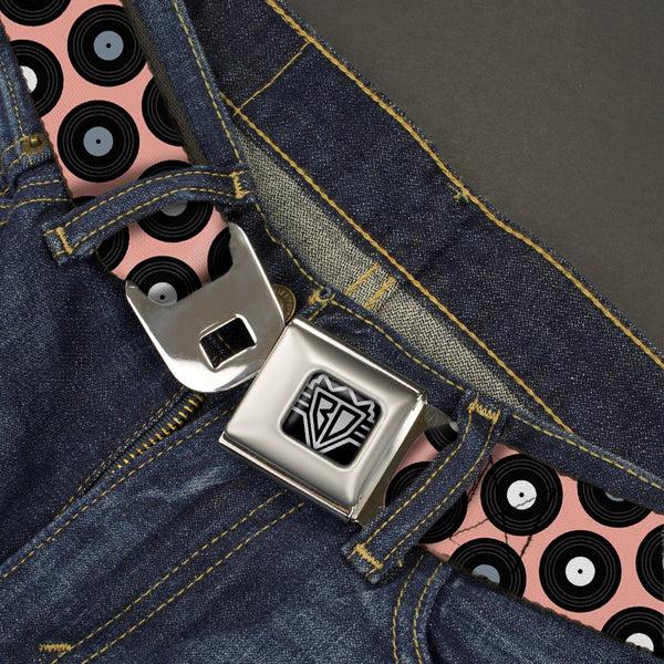 Buckle-Down BD Wings Logo CLOSE-UP Full Color Black Silver Seatbelt Belt - Vinyl Records Tan/Black/Gray/White Webbing