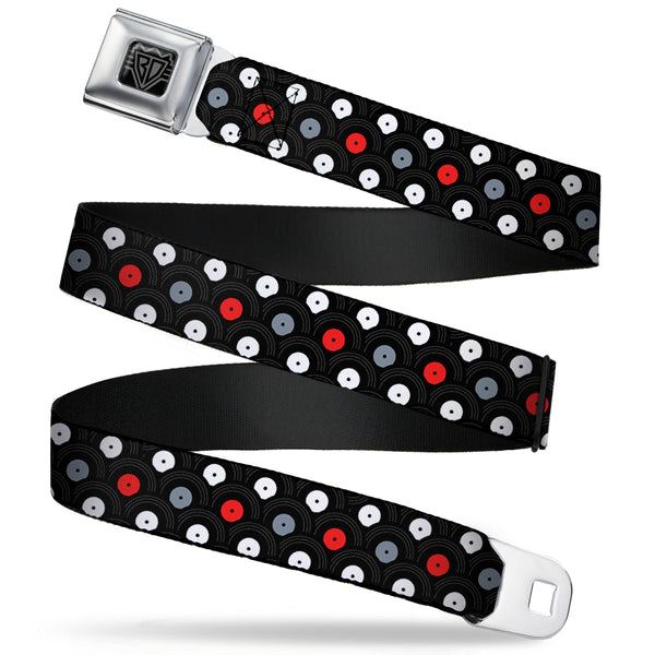 Buckle-Down BD Wings Logo CLOSE-UP Full Color Black Silver Seatbelt Belt - Vinyl Records Stacked Black/Gray/Red/White Webbing