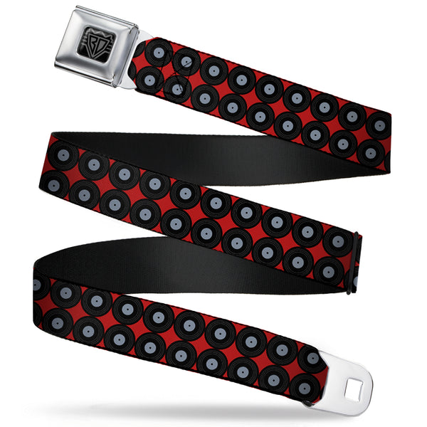 Buckle-Down BD Wings Logo CLOSE-UP Full Color Black Silver Seatbelt Belt - Vinyl Records 2-Stripe Red/Black/Gray Webbing