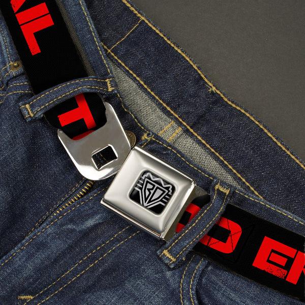 Buckle-Down BD Wings Logo CLOSE-UP Full Color Black Silver Seatbelt Belt - TOO EPIC TO FAIL Weathered Black/Red Webbing