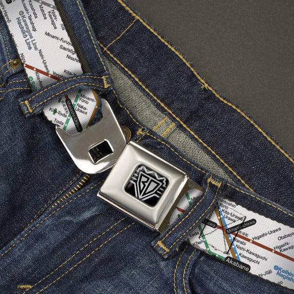 Buckle-Down BD Wings Logo CLOSE-UP Full Color Black Silver Seatbelt Belt - Tokyo Subway Webbing