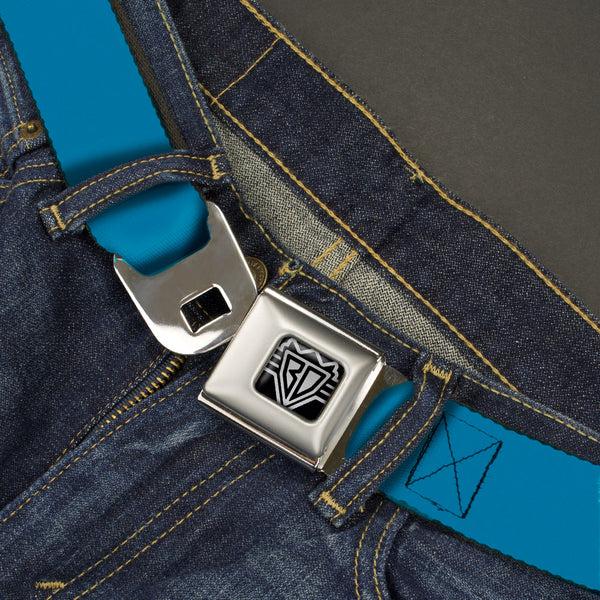 Buckle-Down BD Wings Logo CLOSE-UP Full Color Black Silver Seatbelt Belt - Turquoise Webbing