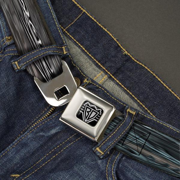 Buckle-Down BD Wings Logo CLOSE-UP Full Color Black Silver Seatbelt Belt - TJ-Star Machine Webbing