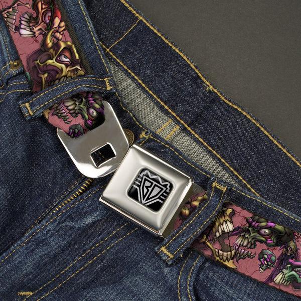 Buckle-Down BD Wings Logo CLOSE-UP Full Color Black Silver Seatbelt Belt - TJ-Bones Webbing