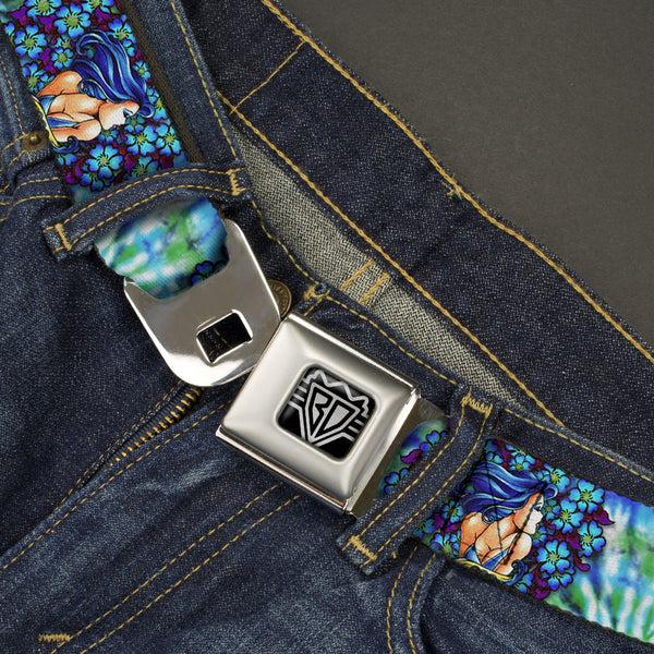 Buckle-Down BD Wings Logo CLOSE-UP Full Color Black Silver Seatbelt Belt - TJ-Blue Hair Webbing