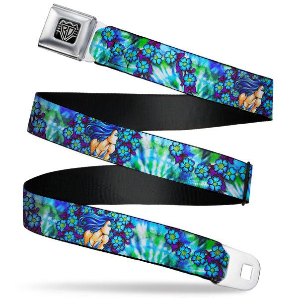 Buckle-Down BD Wings Logo CLOSE-UP Full Color Black Silver Seatbelt Belt - TJ-Blue Hair Webbing