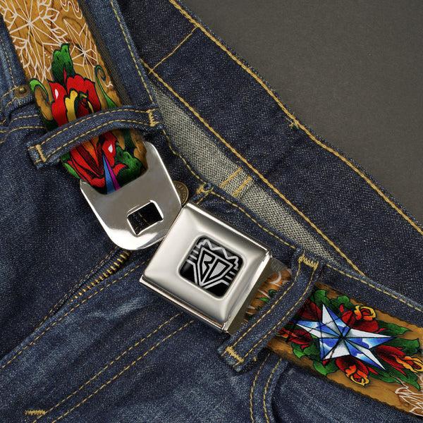 Buckle-Down BD Wings Logo CLOSE-UP Full Color Black Silver Seatbelt Belt - TJ-Stars Webbing