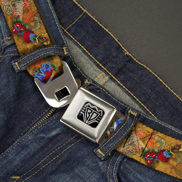 Buckle-Down BD Wings Logo CLOSE-UP Full Color Black Silver Seatbelt Belt - TJ-Hearts & Roses Webbing