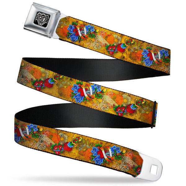 Buckle-Down BD Wings Logo CLOSE-UP Full Color Black Silver Seatbelt Belt - TJ-Hearts & Roses Webbing