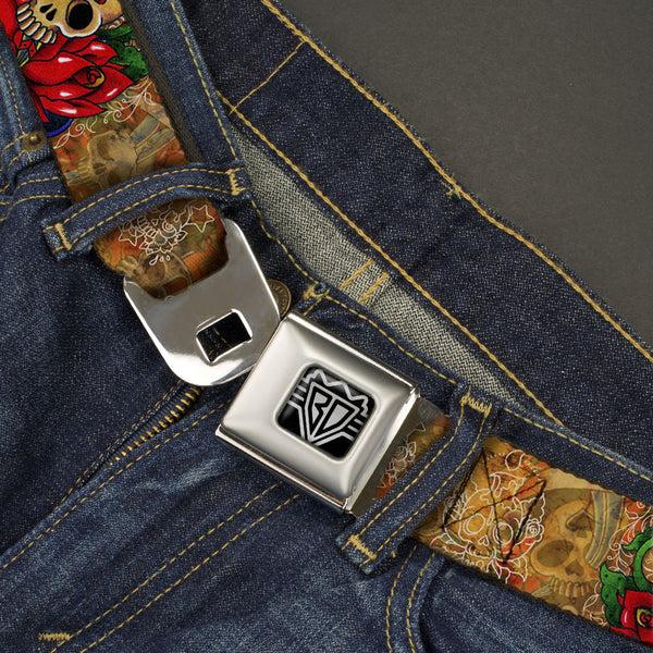 Buckle-Down BD Wings Logo CLOSE-UP Full Color Black Silver Seatbelt Belt - TJ-Dagger Webbing