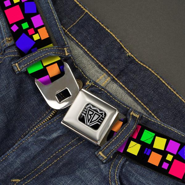 Buckle-Down BD Wings Logo CLOSE-UP Full Color Black Silver Seatbelt Belt - Squares Black/Multi Color Webbing