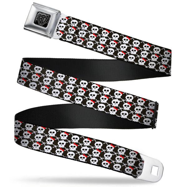 Buckle-Down BD Wings Logo CLOSE-UP Full Color Black Silver Seatbelt Belt - Skull w/Bow Black/White/Red Webbing