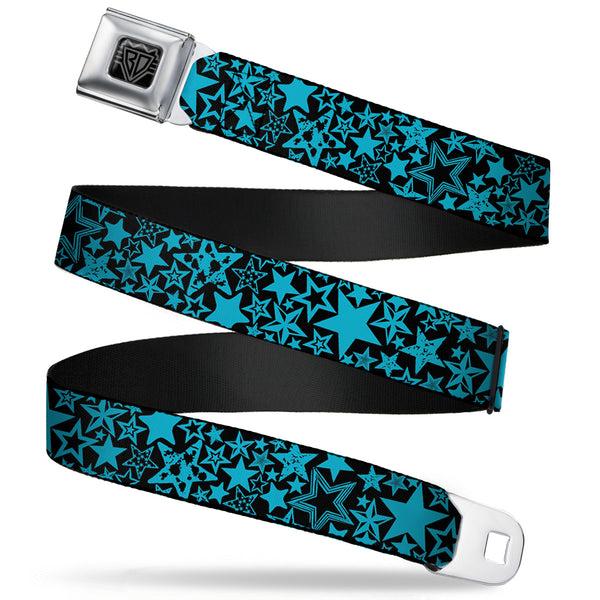 Buckle-Down BD Wings Logo CLOSE-UP Full Color Black Silver Seatbelt Belt - Stargazer Black/Blue Webbing