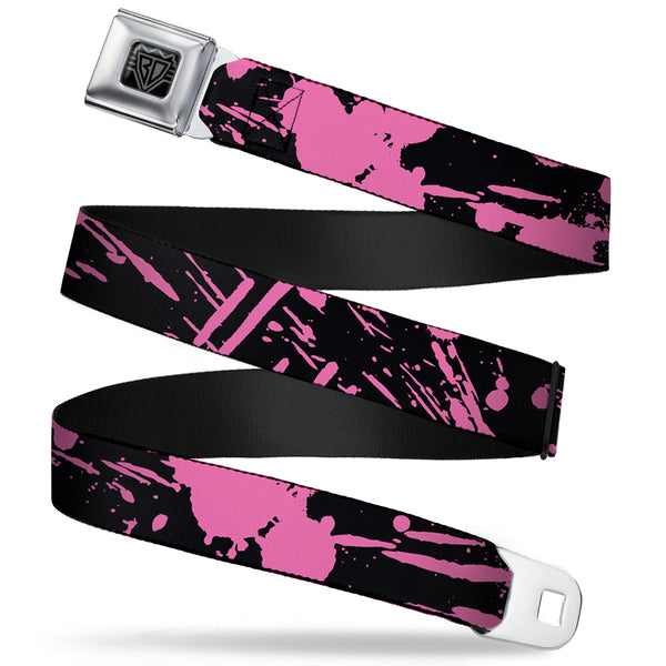 Buckle-Down BD Wings Logo CLOSE-UP Full Color Black Silver Seatbelt Belt - Splatter Black/Pink Webbing