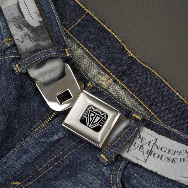 Buckle-Down BD Wings Logo CLOSE-UP Full Color Black Silver Seatbelt Belt - Rustic Ripped Bills Webbing