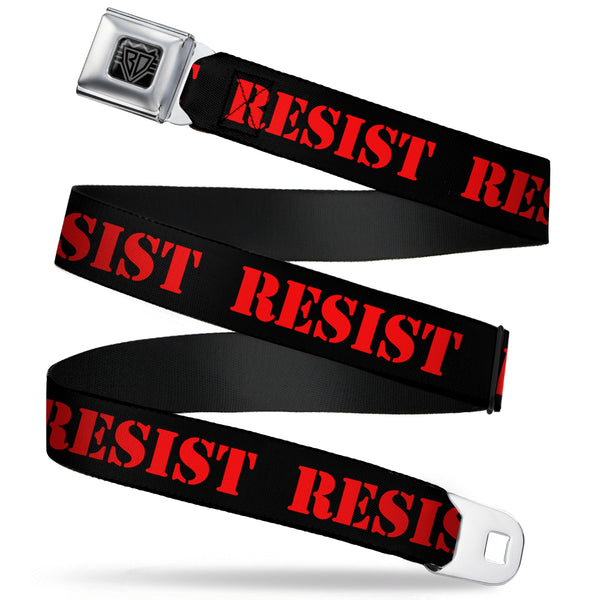 Buckle-Down BD Wings Logo CLOSE-UP Full Color Black Silver Seatbelt Belt - RESIST Stencil Black/Red Webbing