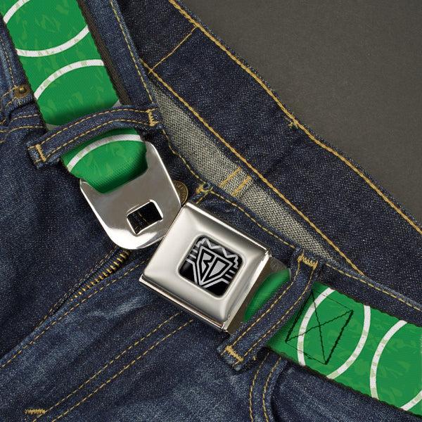 Buckle-Down BD Wings Logo CLOSE-UP Full Color Black Silver Seatbelt Belt - Rings Camo Neon Green/White Webbing