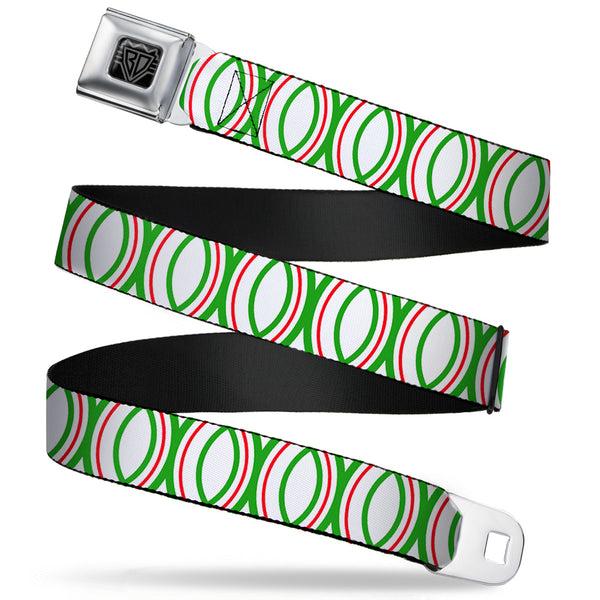 Buckle-Down BD Wings Logo CLOSE-UP Full Color Black Silver Seatbelt Belt - Rings White/Green/Red Webbing