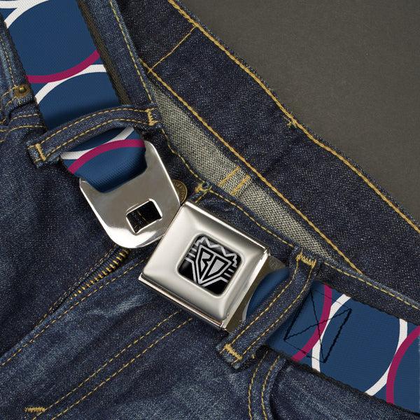 Buckle-Down BD Wings Logo CLOSE-UP Full Color Black Silver Seatbelt Belt - Rings Turquoise/White/Fuchsia Webbing