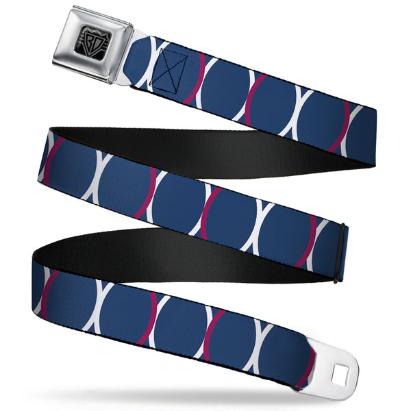 Buckle-Down BD Wings Logo CLOSE-UP Full Color Black Silver Seatbelt Belt - Rings Turquoise/White/Fuchsia Webbing