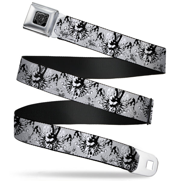 Buckle-Down BD Wings Logo CLOSE-UP Full Color Black Silver Seatbelt Belt - Peace w/Wings Gray Webbing
