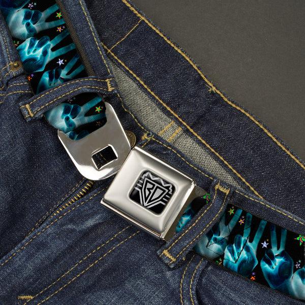 Buckle-Down BD Wings Logo CLOSE-UP Full Color Black Silver Seatbelt Belt - Peace & Starz Webbing