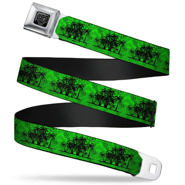 Buckle-Down BD Wings Logo CLOSE-UP Full Color Black Silver Seatbelt Belt - Palm Trees/Rings Greens/Blacks Webbing