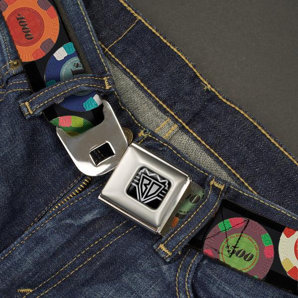 Buckle-Down BD Wings Logo CLOSE-UP Full Color Black Silver Seatbelt Belt - Poker Chips 2 Webbing