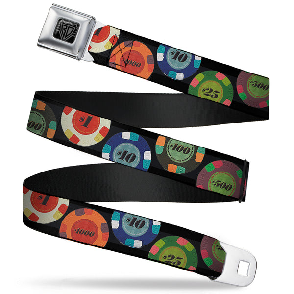 Buckle-Down BD Wings Logo CLOSE-UP Full Color Black Silver Seatbelt Belt - Poker Chips 2 Webbing