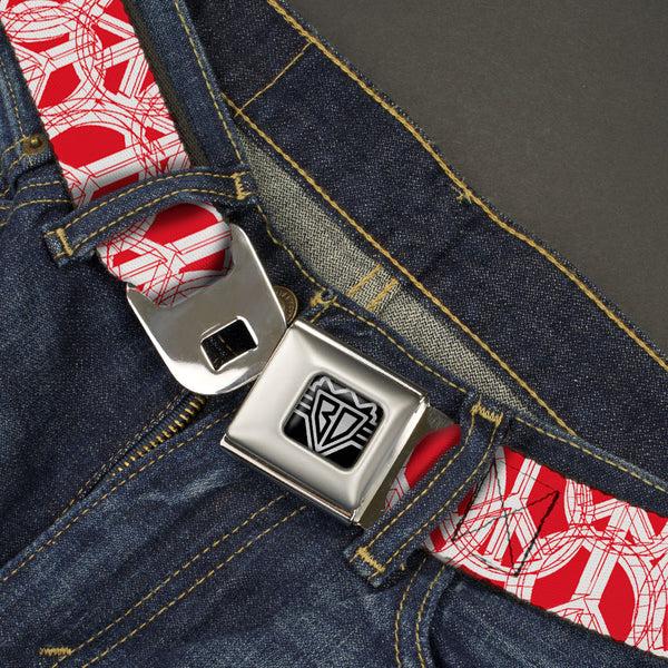 Buckle-Down BD Wings Logo CLOSE-UP Full Color Black Silver Seatbelt Belt - Peace Sketch Red/White Webbing