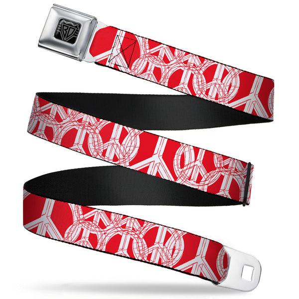 Buckle-Down BD Wings Logo CLOSE-UP Full Color Black Silver Seatbelt Belt - Peace Sketch Red/White Webbing