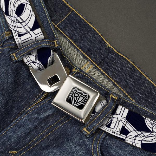 Buckle-Down BD Wings Logo CLOSE-UP Full Color Black Silver Seatbelt Belt - Peace Sketch Black/White Webbing