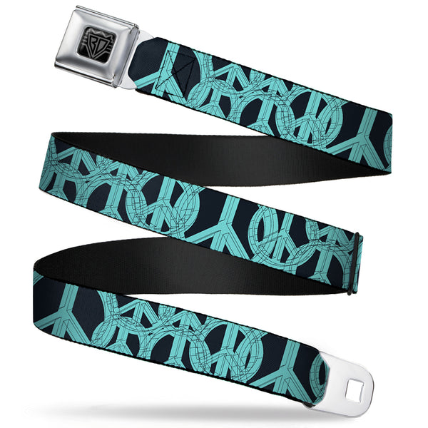 Buckle-Down BD Wings Logo CLOSE-UP Full Color Black Silver Seatbelt Belt - Peace Sketch Black/Baby Blue Webbing