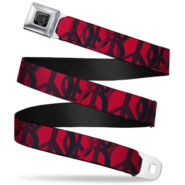 Buckle-Down BD Wings Logo CLOSE-UP Full Color Black Silver Seatbelt Belt - Peace Dots Black/Fuchsia Webbing