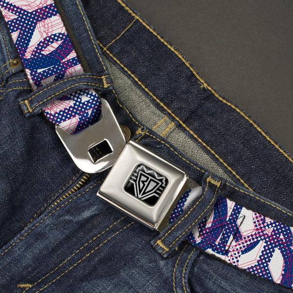 Buckle-Down BD Wings Logo CLOSE-UP Full Color Black Silver Seatbelt Belt - Peace Mixed White/Blue/Pink Webbing