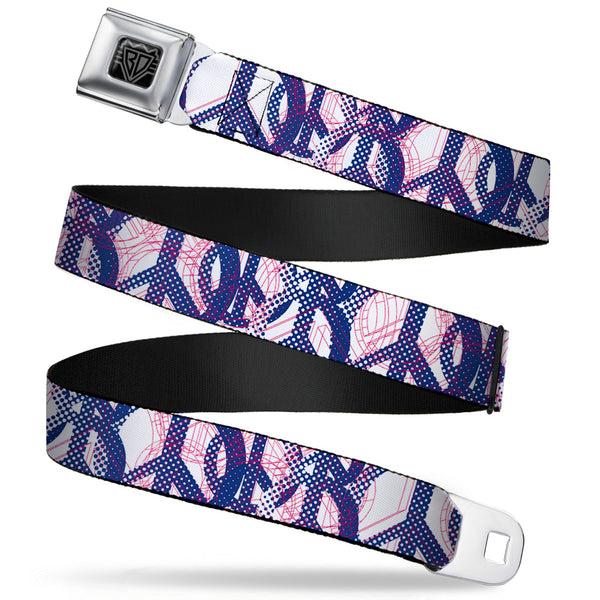 Buckle-Down BD Wings Logo CLOSE-UP Full Color Black Silver Seatbelt Belt - Peace Mixed White/Blue/Pink Webbing