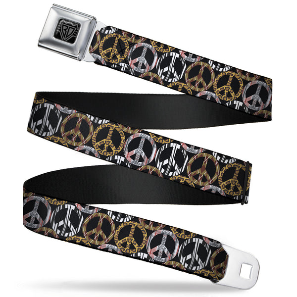 Buckle-Down BD Wings Logo CLOSE-UP Full Color Black Silver Seatbelt Belt - Peace Black/Animal Prints Webbing