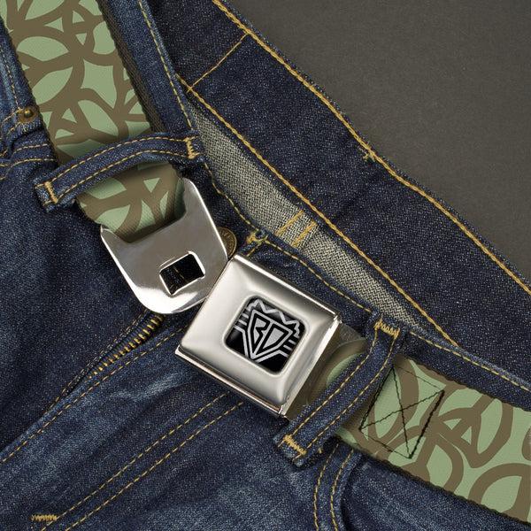 Buckle-Down BD Wings Logo CLOSE-UP Full Color Black Silver Seatbelt Belt - Peace Sage/Olive Webbing