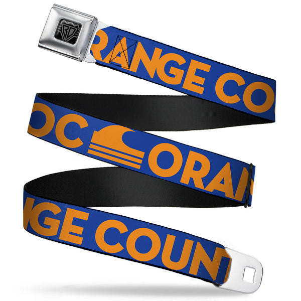 Buckle-Down BD Wings Logo CLOSE-UP Full Color Black Silver Seatbelt Belt - ORANGE COUNTY/Wave Icon Blue/Orange Webbing