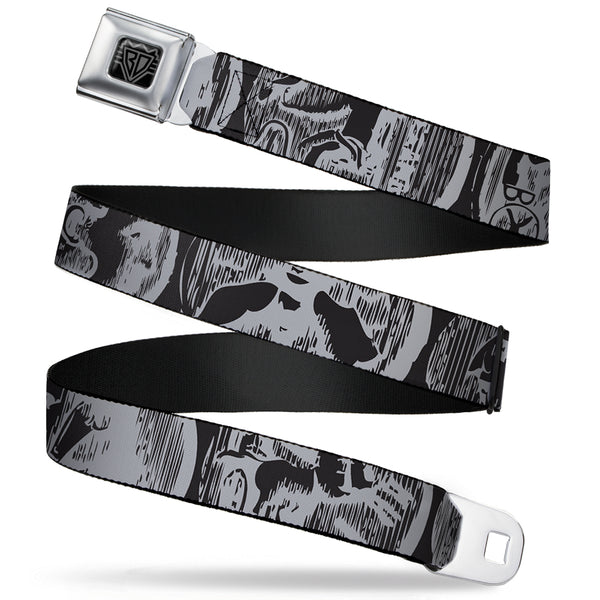 Buckle-Down BD Wings Logo CLOSE-UP Full Color Black Silver Seatbelt Belt - Old World Coinage CLOSE-UP Black/Gray Webbing