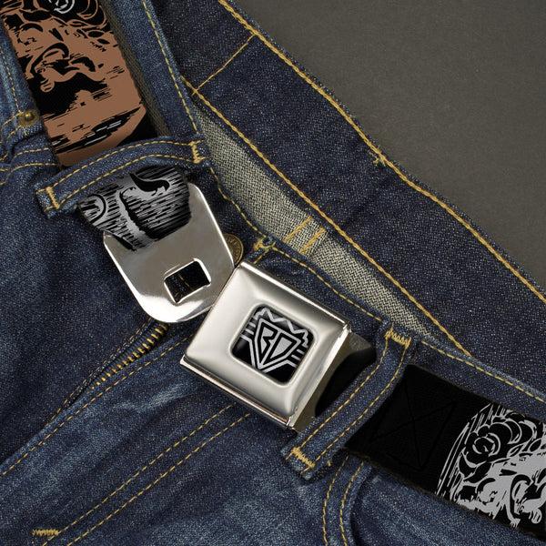 Buckle-Down BD Wings Logo CLOSE-UP Full Color Black Silver Seatbelt Belt - Old World Coinage2 Black/Golden Yellow/Gray/Copper Webbing