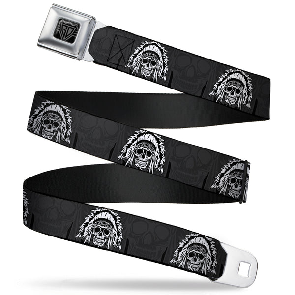 Buckle-Down BD Wings Logo CLOSE-UP Full Color Black Silver Seatbelt Belt - Navajo3 Blue/Gray Webbing