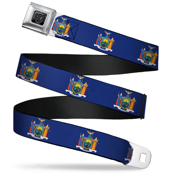 Buckle-Down BD Wings Logo CLOSE-UP Full Color Black Silver Seatbelt Belt - New York Flag Continuous Webbing