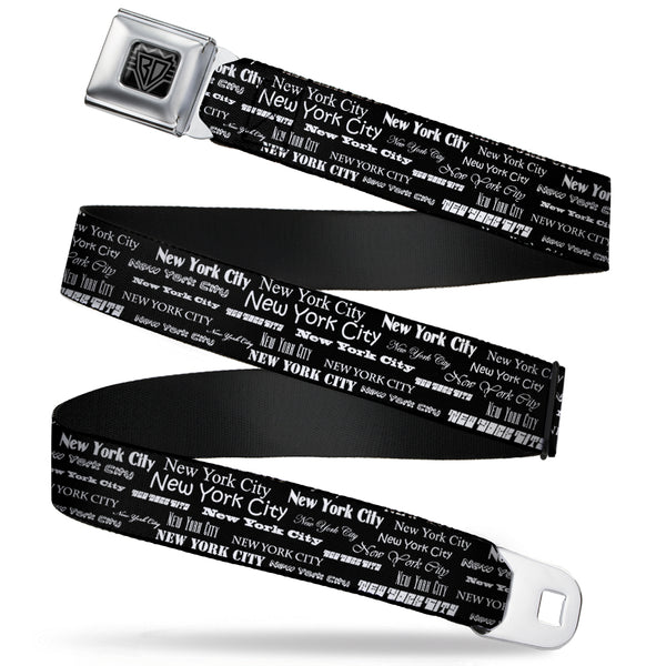 Buckle-Down BD Wings Logo CLOSE-UP Full Color Black Silver Seatbelt Belt - New York City Black/White Webbing
