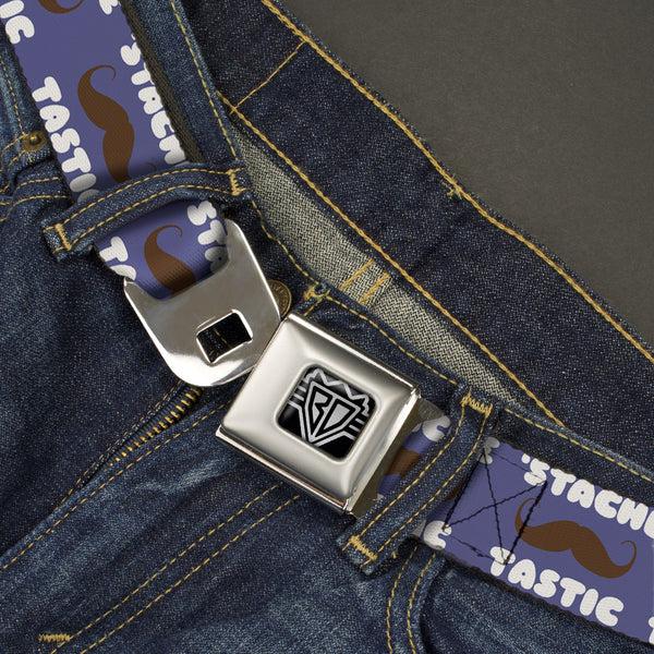 Buckle-Down BD Wings Logo CLOSE-UP Full Color Black Silver Seatbelt Belt - Mustache 'Stache-Tastic Webbing